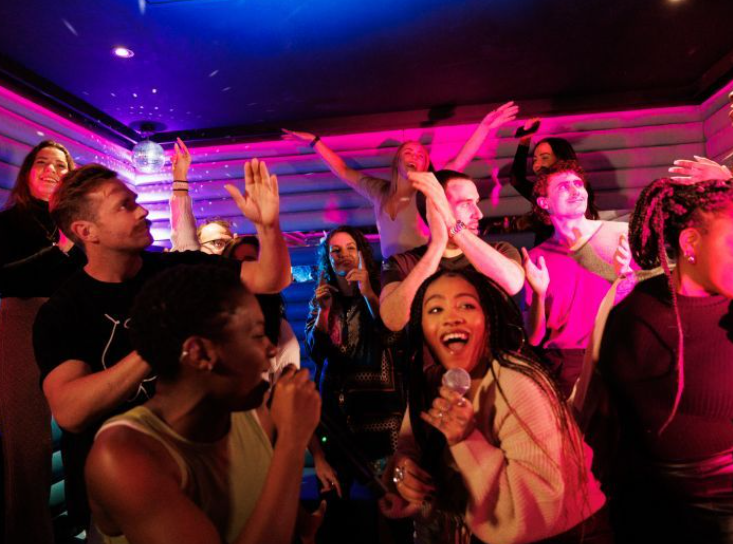 group of people enjoying karaoke